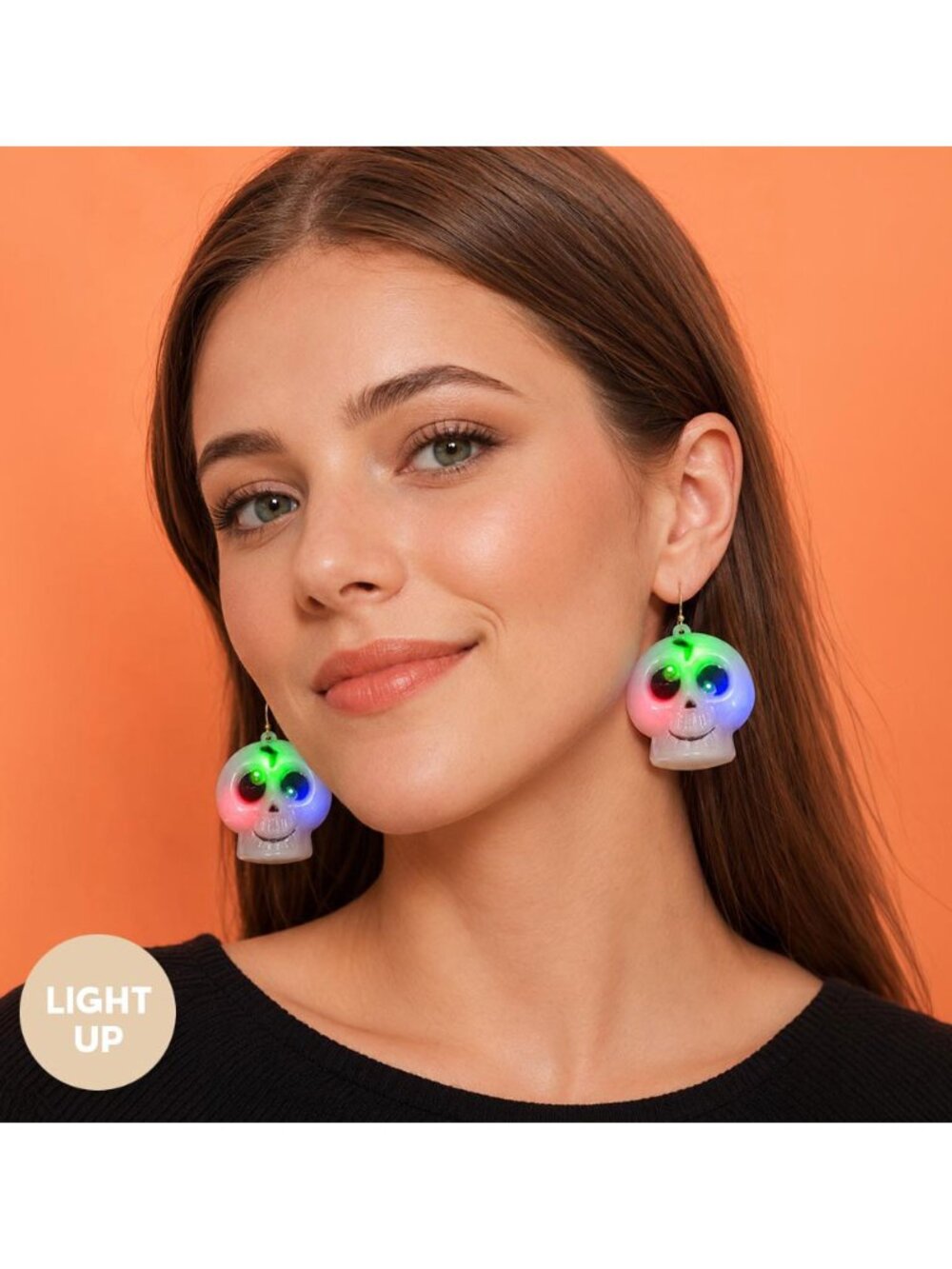 Tigerstars Light Up Halloween Skull Charm Drop Dangle Statement Earrings